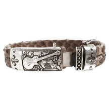 Load image into Gallery viewer, Matt Brown Snake Skin Leather Bracelet with Hand Crafted Sterling Silver Closure