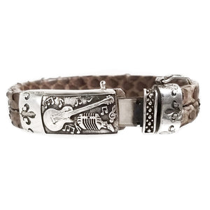 Matt Brown Snake Skin Leather Bracelet with Hand Crafted Sterling Silver Closure