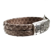 Load image into Gallery viewer, Matt Brown Snake Skin Leather Bracelet with Hand Crafted Sterling Silver Closure