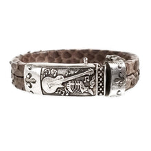 Load image into Gallery viewer, Matt Brown Snake Skin Leather Bracelet with Hand Crafted Sterling Silver Closure