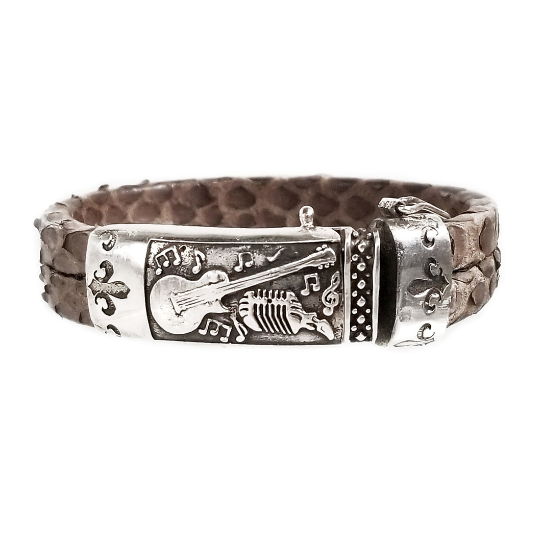 Matt Brown Snake Skin Leather Bracelet with Hand Crafted Sterling Silver Closure