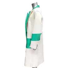 Load image into Gallery viewer, Genuine Vanilla White with Jade Green Leather Long Coat.