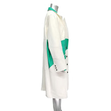 Load image into Gallery viewer, Genuine Vanilla White with Jade Green Leather Long Coat.