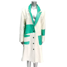 Load image into Gallery viewer, Genuine Vanilla White with Jade Green Leather Long Coat.