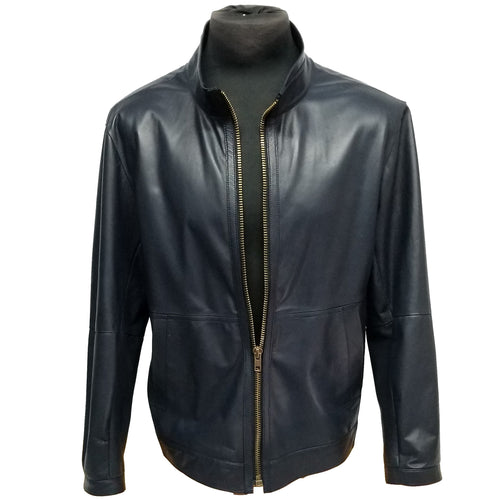 Men's Navy Blue Lamb Leather Jacket,