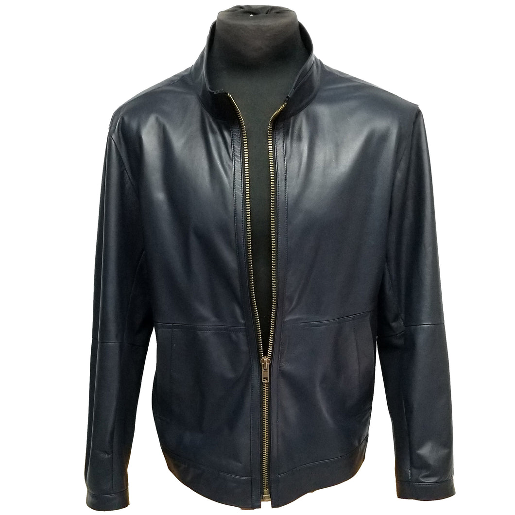 Men's Navy Blue Lamb Leather Jacket,