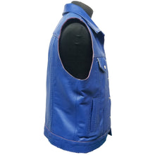 Load image into Gallery viewer, Blue Genuine Leather Vest Snap Button Closure