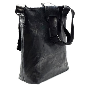 Black Genuine Lamb Leather Messenger Bag