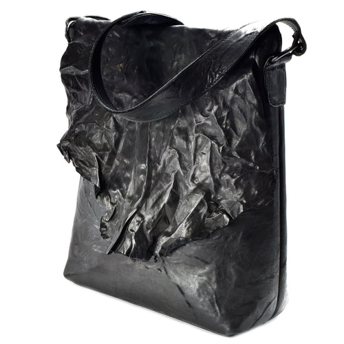 Black Genuine Lamb Leather Messenger Bag